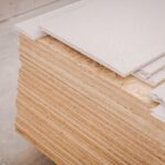 A stack of plywood planks