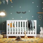 How to Soundproof a Baby Room green nursery interior with a white cradle lots of toys and colorful flags