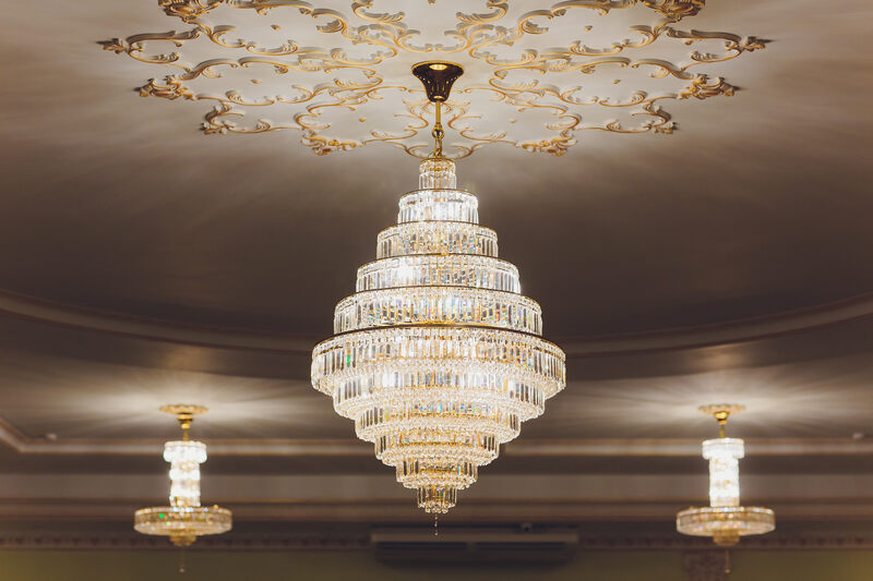 Close-up of a beautiful crystal chandelier.